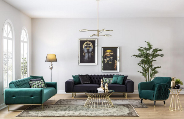 Salon de luxe Canapé 2 places Canapé vert Chesterfield Neuf