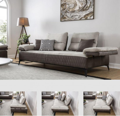 Canapé moderne trois places de luxe en tissu gris classique sofa en tissu textile
