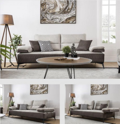 Canapé moderne trois places de luxe en tissu gris classique sofa en tissu textile