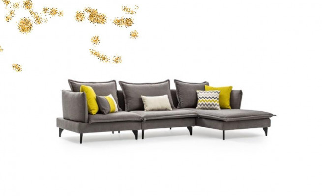 Canapé Chesterfield gris rembourré Suite de canapé d'angle Canapé d'angle de luxe en tissu