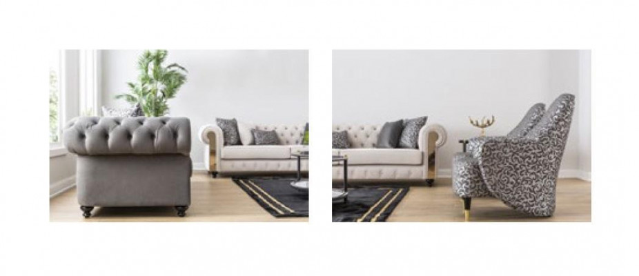 Salon de luxe Sofa 3 places Trois places Gris Chesterfield Canapés Classiques
