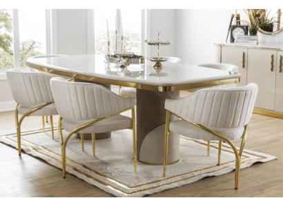 Meubles de salle à manger de luxe Table avec 6 chaises Groupe métallique 7 pièces Métal