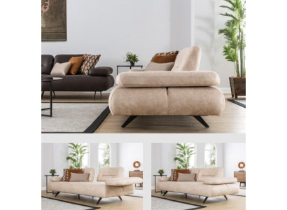 Canapé 2 places Canapé rembourré Beige Textile Cuir Design Moderne Canapé Luxe