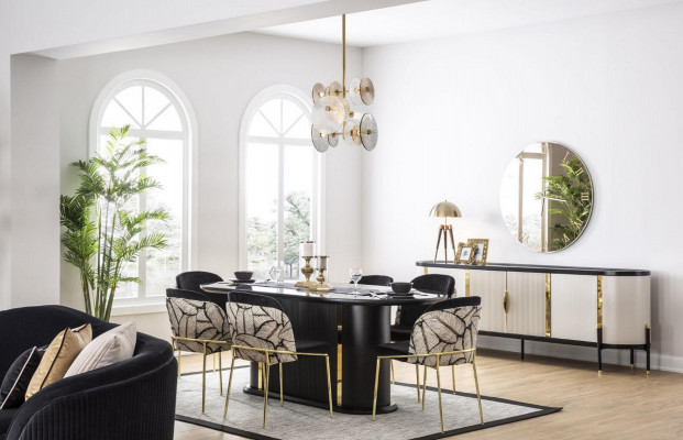 Salle à manger Table à manger Chaise 6x Chaises Table Tables Métal Ess Groupe Ensemble 7pcs. neuf