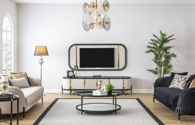 Ensemble de luxe Mobilier TV moderne Salon Canapé 3 + 3 Sièges Table basse