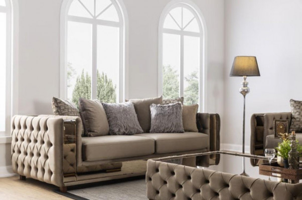 Canapé Chesterfield 4 places Salon Design Moderne Canapés Bleus en Tissu