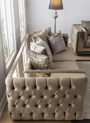 Canapé Chesterfield 4 places Salon Design Moderne Canapés Bleus en Tissu