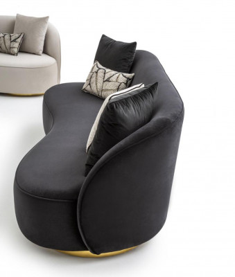 Meubles de canapés de luxe Salle de séjour Quatre places Noir Textile Mobilier Rond 4 places