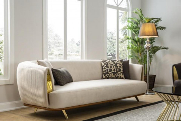 Canapé moderne 2 places Canapé rembourré Blanc Textile Sièges Design Canapé Tissu