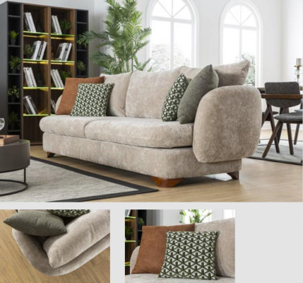 Canapé 3 places Canapé rembourré Gris Textill Siège Tissu Design Moderne Canapé canapés neufs