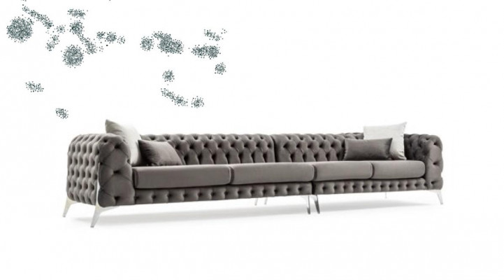 Canapé Chesterfield gris rembourré Ensemble de canapés en coin Suite Tapisserie Canapés d'angle de luxe neufs