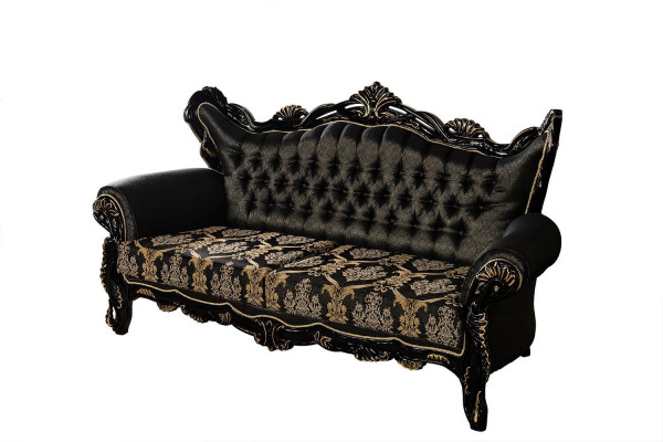 Ensemble de canapé 2 pièces pour le salon 3+1 places, canapé noir et fauteuil motif doré