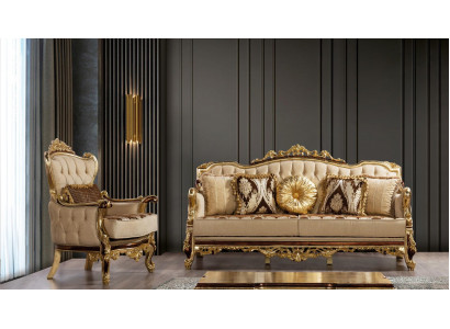 Canapé de luxe Beige Ensemble de canapé Fauteuil 3+1 Places Tissu Design Canapés