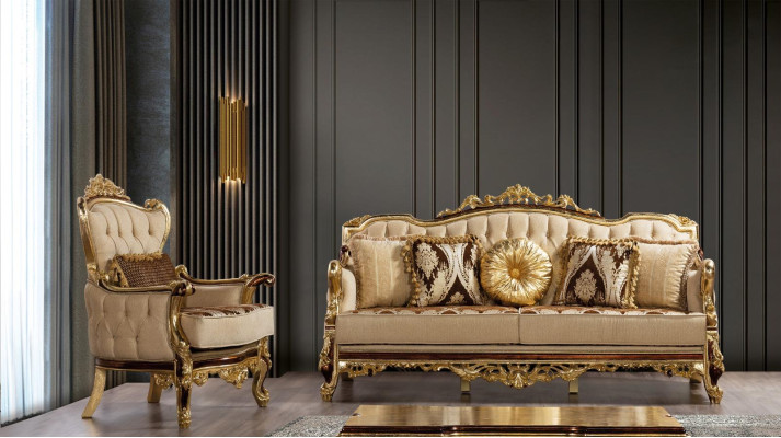 Canapé Chesterfield Baroque Trois places Canapé Tissu Or