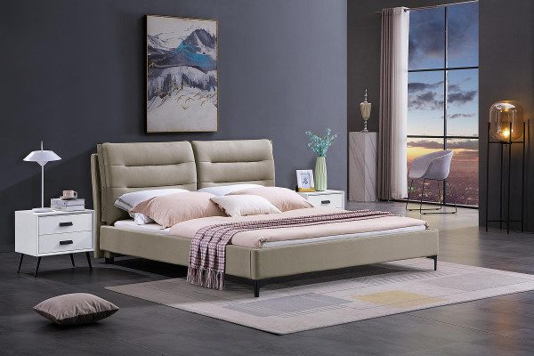 Mobilier Lits Lit double Chambre à coucher Luxe Lit double Beige Mobilier d'hôtel