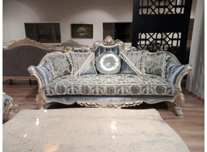 Canapé 3 places 3 jambes sculptées bleues Canapés Chesterfield en ton argent