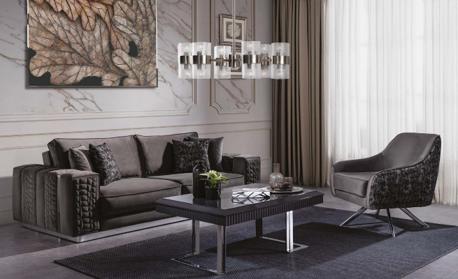 Canapé noir en tissu Rembourrage Mobilier 3+1 Siège Ensemble de canapés classiques Baroque