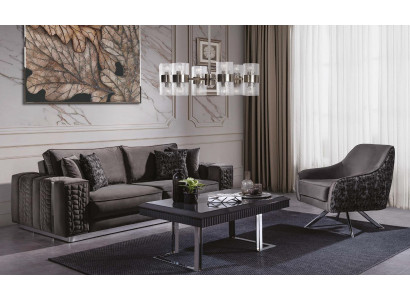 Canapé noir en tissu Rembourrage Mobilier 3+1 Siège Ensemble de canapés classiques Baroque
