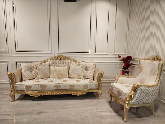 Canapé Chesterfield Baroque en bois velours Trois places Canapés classiques Meubles