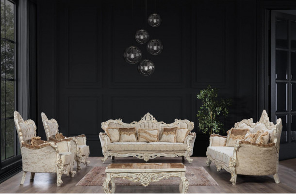 Chesterfield Baroque canapé trois places Canapés Tissu Or Sofa