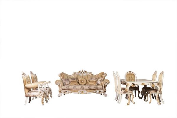 Salle de séjour Luxe Canapé Beige Ensemble de canapés Canapés Fauteuil 3+1 Places Tissu Design