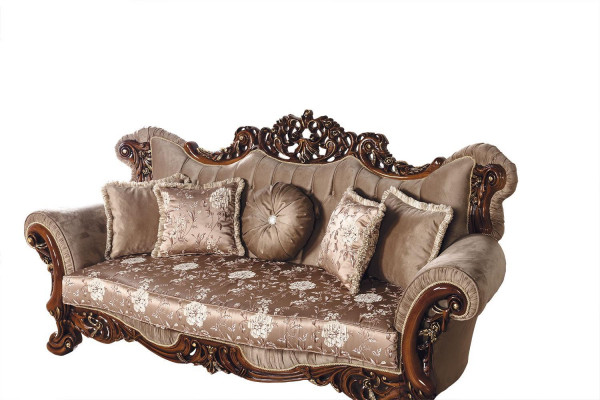 Canapé Chesterfield trois places en tissu brun de style baroque
