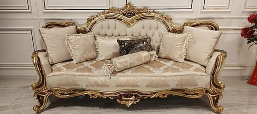 Chesterfield Baroque Trois places Canapé Meubles Canapé Tissu Beige