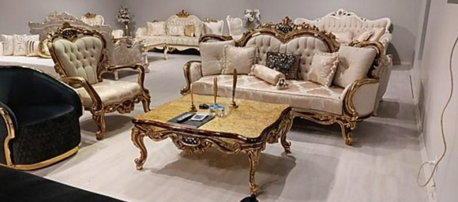 Chesterfield Baroque Trois places Canapé Meubles Canapé Tissu Beige