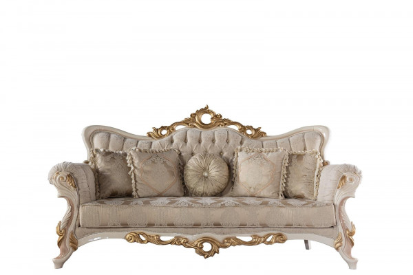Chesterfield Baroque Canapé Mobilier Canapé en Tissu Or Trois Places