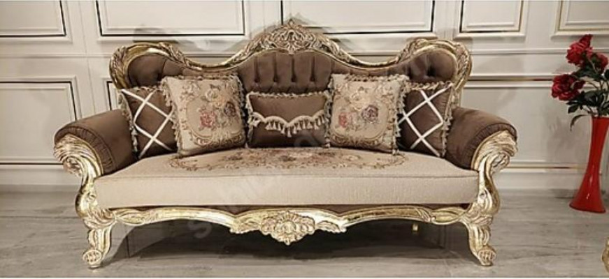 Chesterfield Baroque Trois Places Canapé Canapés Tissu Or Meubles