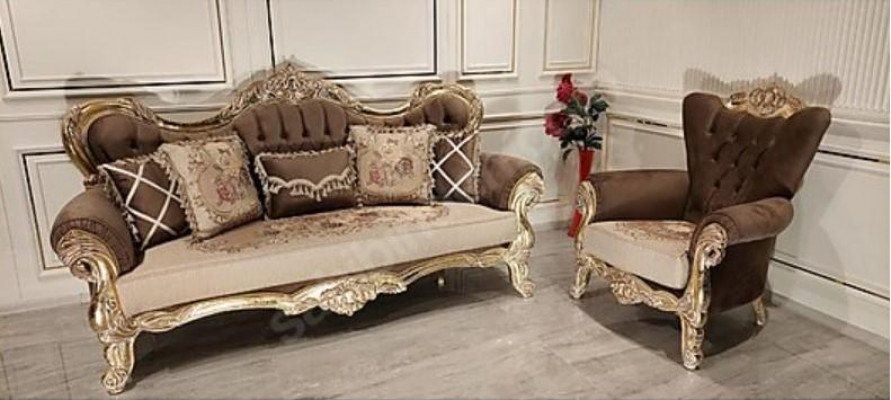 Chesterfield Baroque Trois Places Canapé Canapés Tissu Or Meubles