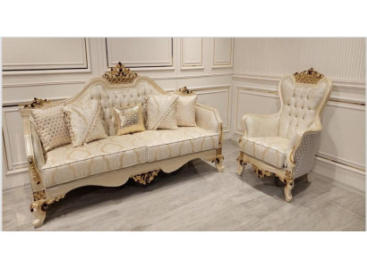 Canapé de luxe Beige Ensemble de canapés Fauteuil 3+1 places Tissu Design Textile