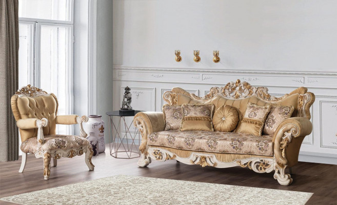Chesterfield Baroque Canapé trois places Canapé Tissu beige