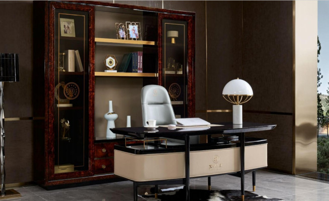 Ameublement Salle d'étude Mobilier de bureau Table Armoire Fauteuil Suite Ensemble de 3 pièces