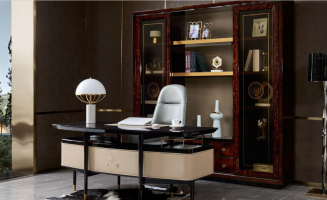 Ameublement Salle d'étude Mobilier de bureau Table Armoire Fauteuil Suite Ensemble de 3 pièces