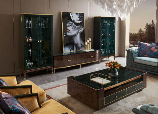 Unité murale design vaisselier 2x Vitrine Meuble TV Meuble bas Buffet 3 pièces. Ensemble