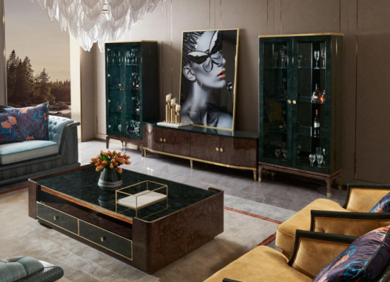Unité murale design vaisselier 2x Vitrine Meuble TV Meuble bas Buffet 3 pièces. Ensemble