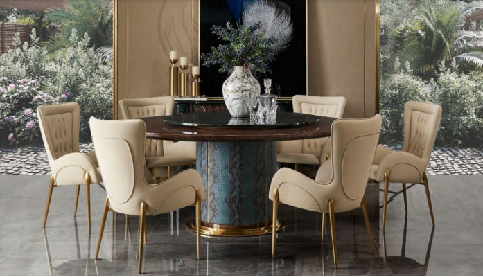 Table ronde design 6 chaises 6x fauteuils salle à manger assise Suite rembourrée ronde
