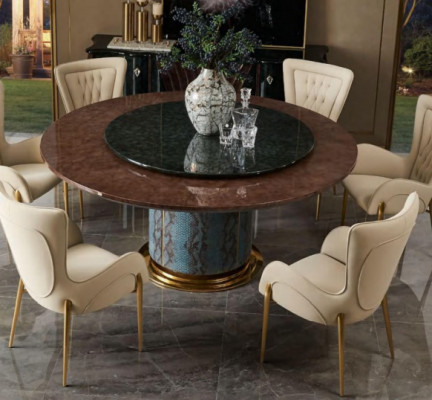 Table ronde design 6 chaises 6x fauteuils salle à manger assise Suite rembourrée ronde