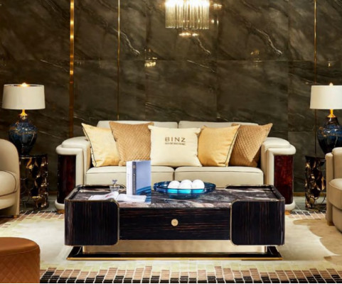Trois canapés trois places en tissu, design de capitonnage, canapé moderne trois places, mobilier de salon de luxe.