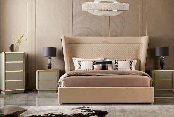 Chambre Hôtel Lits Lit Double Design Bois Tissu Lits 180x200cm
