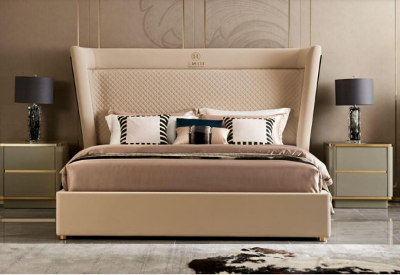 Chambre Hôtel Lits Lit Double Design Bois Tissu Lits 180x200cm