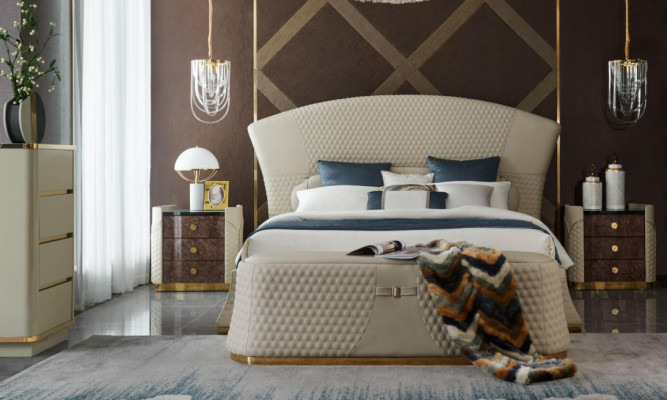Lit En Cuir Mobilier De Chambre De Luxe Moderne Lits 3 Pièces Ensemble De Sommiers