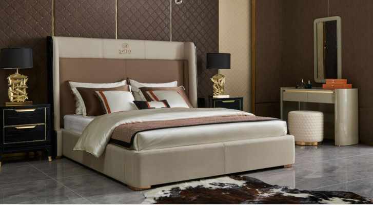 Lit Ensemble de chambre à coucher Design Mobilier Lits de luxe 2x Table de chevet Cadre de lit 3 pièces