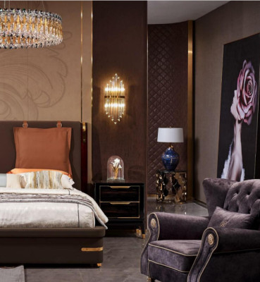 Conception de lit rembourré en métal de luxe pour chambre de sommeil de mariage en cuir double lits