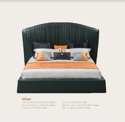 Design de literie de lit de luxe Beige 180x200 Chambre de sommeil en cuir d'hôtel