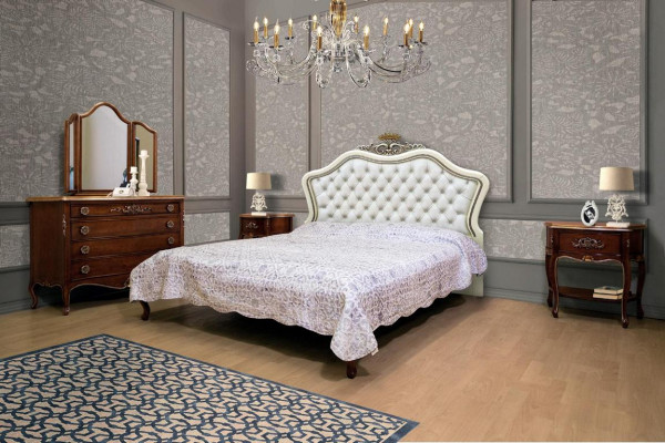 Ensemble complet de 4 pour la conception de chambre à coucher moderne Lit Luxueux 2x Table de chevet Commode
