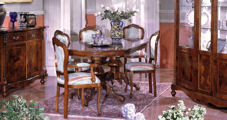 Set Ess Group Wood Chest of drawers Complete Dining table Chairs Dining room Furniture Italy  Ensemble Groupe Essence Commode en bois Table à dîner complète Chaises Mobilier de salle à manger Italie