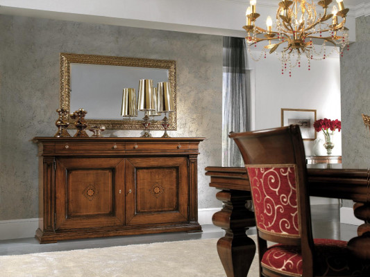 Commode en bois massif avec miroir Buffet Commodes Ensembles de meubles italiens 2 pièces.