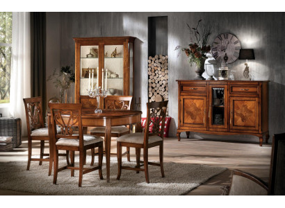 Salle à manger Ensemble Suite Chaises 4x Vitrine Groupe Ensemble de salle à manger Vitrines 7 pièces. Commode